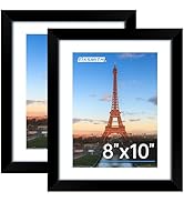 FIXSMITH 8x10 Picture Frame, Black Photo Frame with HD Plexiglass, Display Pictures 5x7 with Mat ...