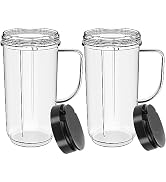 2 Pack Magic Bullet Blender Cups Tall 22oz Cup with Flip Top To-Go Lid Replacement Part Cup Mug w...