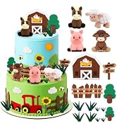 Hooqict 17Pcs Farm Cake Decorations Set with Mini Horse Cow Pig Sheep, Farm Animal Cake Toppers f...