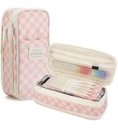 Bigmeta Large Capacity Gingham Pencil Case for Teens Girls - Cute Pencil Pouch with Zipper, Stati...