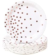 CENLBJ White and Rose Gold Party Supplies, Rose Golde Dot Paper Dessert Plates (50-Count)
