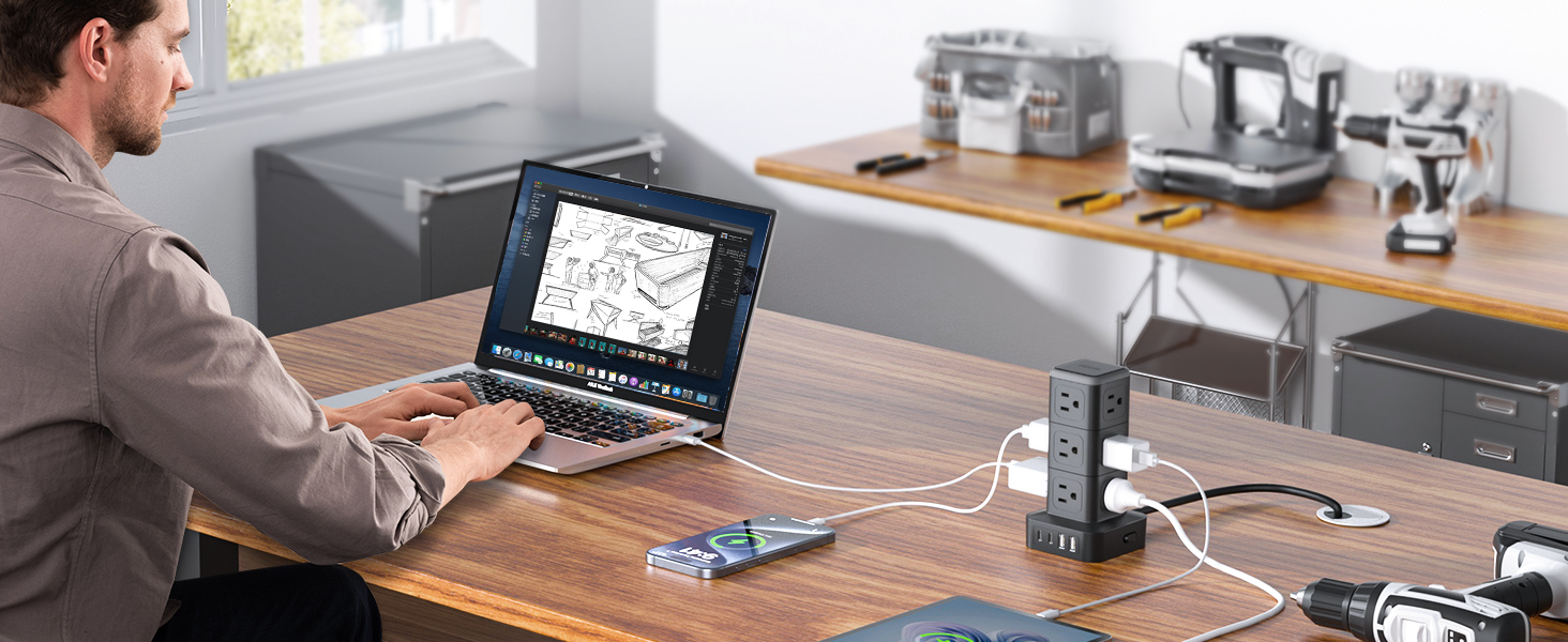 tower surge protector with usb ports