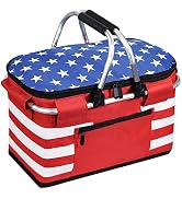 KEFOMOL Insulated Picnic Basket,Leak-Proof Collapsible Cooler Bag,26L Grocery Basket with Lid,2 S...