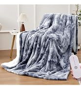 HYLEORY Heated Throw Blanket 50''x60'' - Soft Faux Fur Electric Blanket with 5 Heating Levels & A...