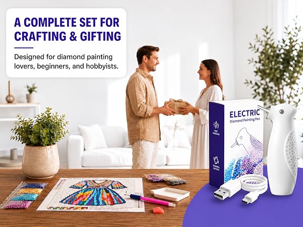 Ulverion electric diamond painting pen gift set with box and USB-C cable.