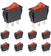 VEXUNGA 10pcs Lighted KCD3 Rocker Switch On Off 3 Pin 2 Position Red Light Boat Rocker Switches 2...