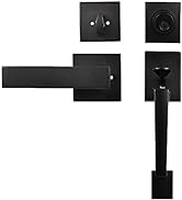 Single Cylinder Handleset with Lever Door Handle for Entrance and Front Doors, Square Single Cyli...