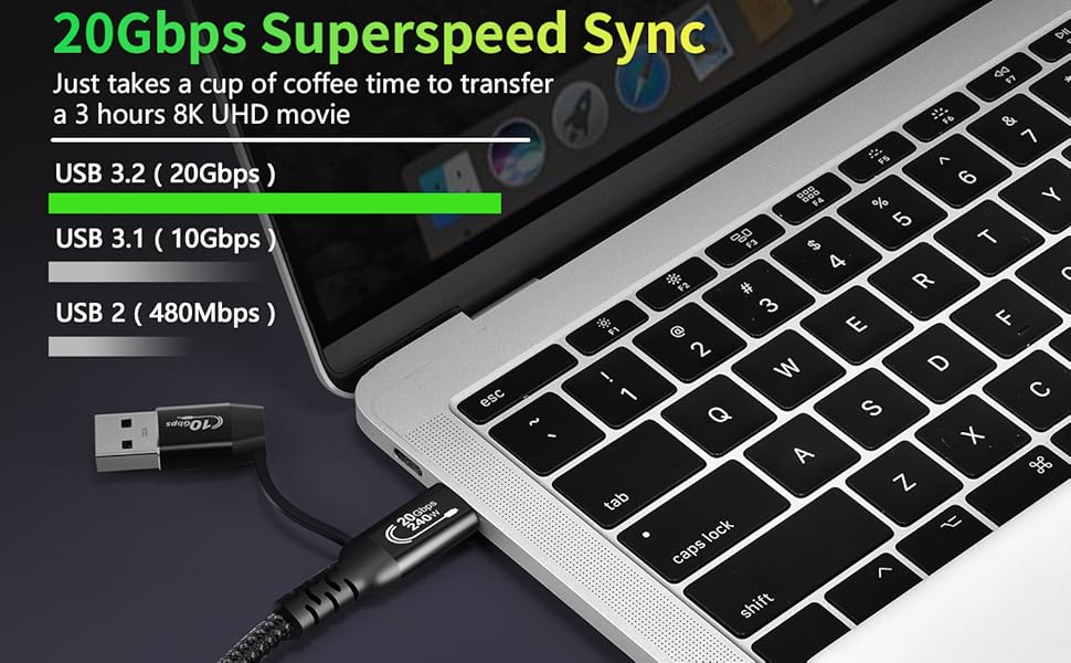 chenlenic USB C Cable thunderbolt cable type c cable usb cable 2in1 4k 3.2 8k usb c 4 cable 20g ssd
