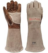 AOUCHI Leather Welding Gloves for Men, Long Sleeve Fireproof and Heat Resistant Mitts for Firefig...