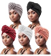 DRESHOW 5 Pack Knotted Headwraps for Women African Turban Pre-Knotted Beanie Headwraps Hair Covers