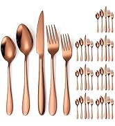 A · HOUSEWARE Rose Gold Silverware Set For 8 Stainless Steel Flatware 40 Pieces include Forks Spo...