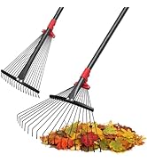 Rake, Adjustable Rake for Leaves with 9”-17” Rake Head, Rakes for Lawns Heavy Duty, 60 in Garden ...