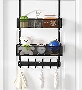 Aimeaihe Over The Door Hooks Organizer, Over The Door Towel Rack with 12 Coat Hooks and 2 Mesh Ba...
