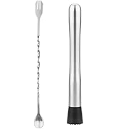 tifanso Muddler for Cocktails, 10" Muddler and Long Handle Bar Cocktail Mixing Spoon, Stainless S...