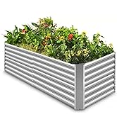 Land Guard 8×4×2 ft Galvanized Raised Garden Bed Kit, Galvanized Planter Raised Garden Boxes Outd...