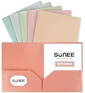 SUNEE Folders with Pockets (6 Pack, Vintage Colors), Plastic Folders with Pockets, Poly Folders f...