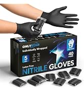 ONLYSTAR Black Nitrile Gloves Individually Wrapped, 5 Mil 40 Pairs Cooking Gloves Large, Food Gra...