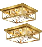 Kondras Gold Hallway Light Fixtures Ceiling, 2-Light Farmhouse Vintage Flush Mount Ceiling Lights...