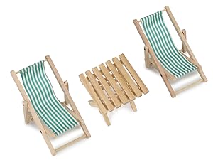 Miniature Beach Chair & Table 3PCS 1:12 Dollhouse Furniture Model Foldable Chairs