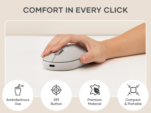 Satechi Compact OntheGo Bluetooth Mouse with USB C Rechargeable Battery, Connect up 3 Devices