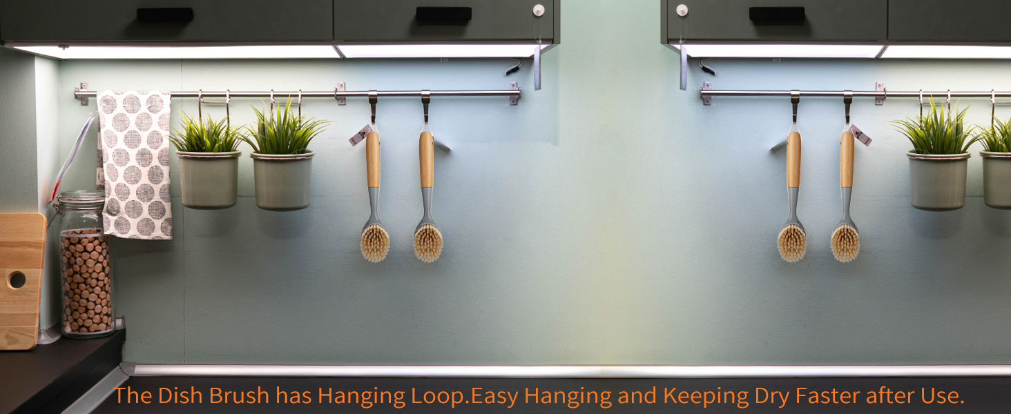 The Dish Brush Has Hook Design with Heart,Easy Hanging and Keeping Dry Faster after Use.