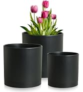 Meowell 8/7/6 inch Plant Pots, 3 Set Cylinder Flower Pots for Outdoor Indoor Plants, Decorative P...
