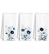 HSIASHENG Navy Blue and White Floral Kitchen Towels, Elegant Flower Dish Tea Towels, Cottagecore ...