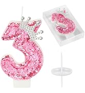 Birthday Number Candles,Pink Crown Birthday Candles for Cake,Glitter Number 3 Candle Cake Topper ...