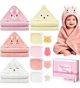 16 PCS Baby Bath Towels Set for Infants Toddlers,4 PCS Toddlers Hooded Baby Towels & Bath Sponge,...