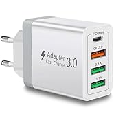 European Travel Plug Adapter, 40W 4 Port USB C European Charger PD 20W QC 3.0 Europe USB C Charge...