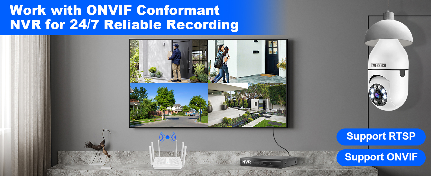 2K Light Bulb Wireless Security Camera 5Ghz WiFi Outdoor Indoor RTSP Stream Work with Alexa Onvif