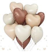Cream Brown Heart Balloons, 12Pcs Brown Apricot Foil Balloons, Beige Coffee Foil Heart Shape Myla...
