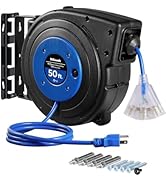 WILAWELS Retractable Extension Cord Reel, 50 FT Heavy Duty Power Cord, 14AWG/3C SJTOW, 3 Grounded...