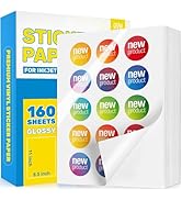 QYH Glossy Sticker Paper for Inkjet & Laser Printer - 160 Sheets Waterproof Printable Vinyl, Comp...