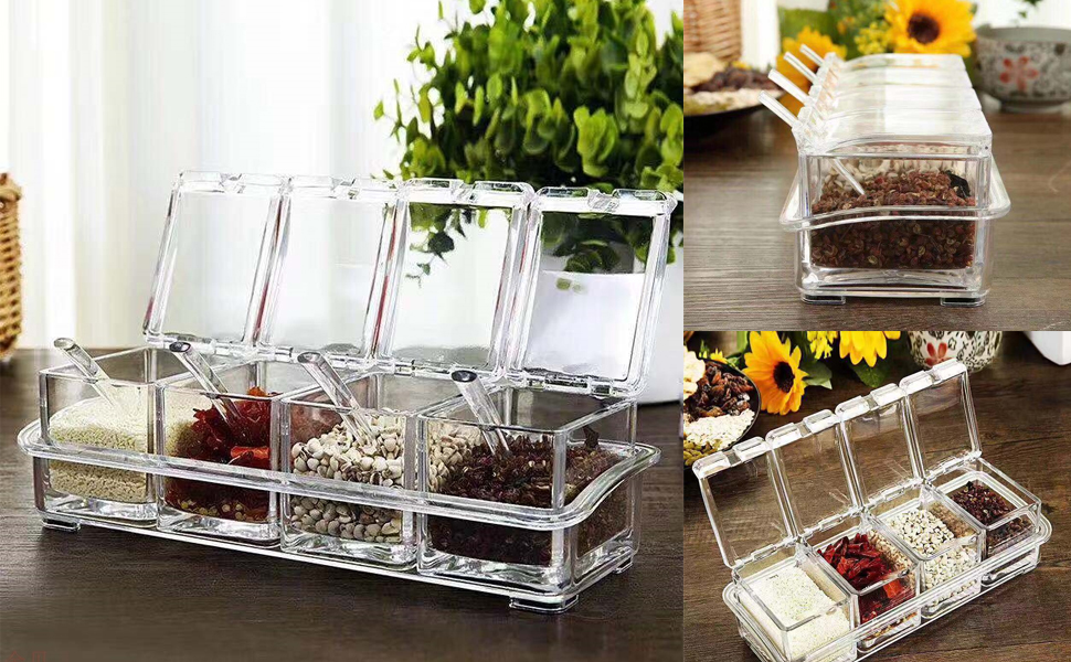 Faxco 4-Cell Clear Seasoning Rack Spice Box