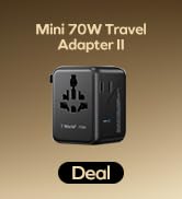 MOMAX Mini Universal Travel Adapter, GaN 70W International Power Adapter, 2 AC, 3 USB-C PD Fast C...