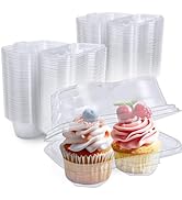 Slomg 100 Pack Plastic Cupcake Containers with Lids, Disposable 2 Count Clear Cupcake Boxes Holde...