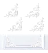 INCREWAY 4PCS Leaf Shape White PVC Corner Wall Molding 5.3" Hollow-Out Design French Style Medall...