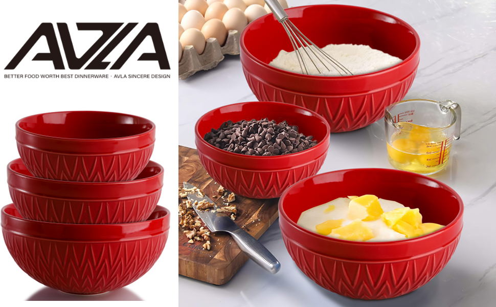 AVLA Porcelain Mixing Bowls for Kitchen Ceramic Large Serving Salad Soup Bowl Set