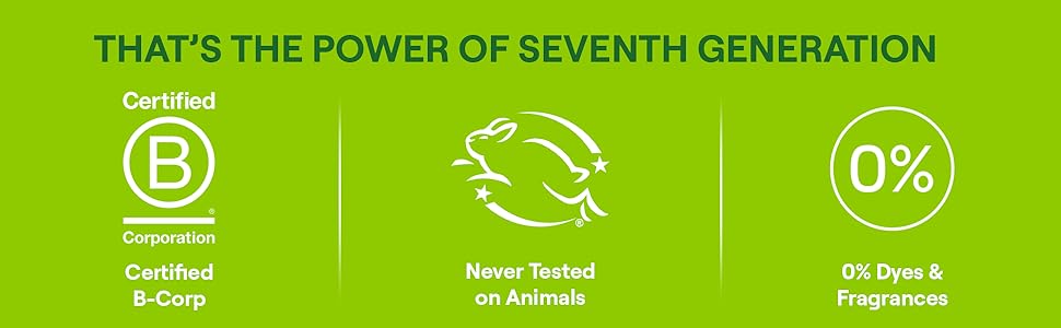 Seventh Generation Certified B-corp. Never tested on and animals and fragrance free
