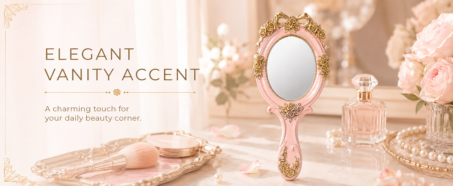 Handheld Mirror Vanity Makeup Mirror Travel Princess Metal Cosmetic Mirror