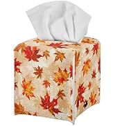 doginthehole Tissue Box Cover, Fall Maple Leaves Print Tissue Box Case Square Facial Tissue Holde...