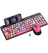 Pink & Black Colorful Wireless Keyboard and Mouse Combo - Round Keycaps, 2.4GHz Retro Typewriter ...