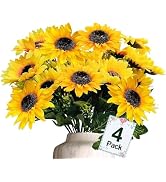TURNMEON 28Pcs Sunflowers Artificial Flowers for Outdoors Spring Decor, 4 Pack Fake Flowers Silk ...