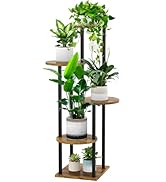 YOCOMEY 5 Tier Wood Tall Plant Stand Metal Rack Indoor, Multiple Flower Pot Holder Shelves Corner...