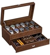 BEWISHOME Watch Box for Men, 12-Slot Watch Case, 2-Layer Watch Case With Drawer, Mens Jewelry Box...
