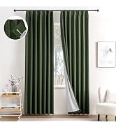 IVAPUPU Textured Linen Pinch Pleated Blackout Curtains Two Panels Black Out Room Darkening Window...