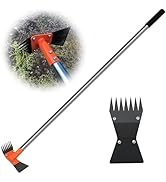 CKLT 59 Inch One-Piece Handle 2-in-1 Garden Hoe & Weed Puller Rake, Weeding Tool Heavy Duty Sprin...