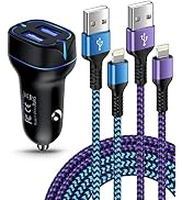 Phone Car Charger, Dual Port Cigarette Lighter Adapter + 2Pack-3FT Lightning Cables Fast Charging...