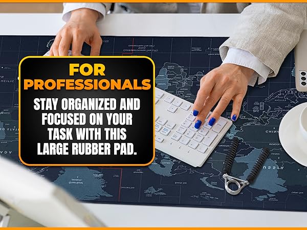 Large desk mat with world map design for organized professional workspace